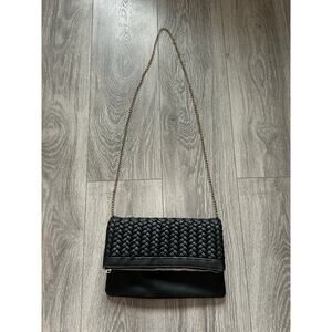 Women's Black Faux Leather Woven Crossbody Clutch Bag